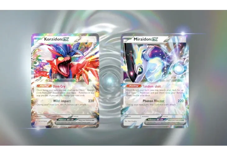 Koraidon EX and Miraidon EX from the upcoming Scarlet & Violet Series